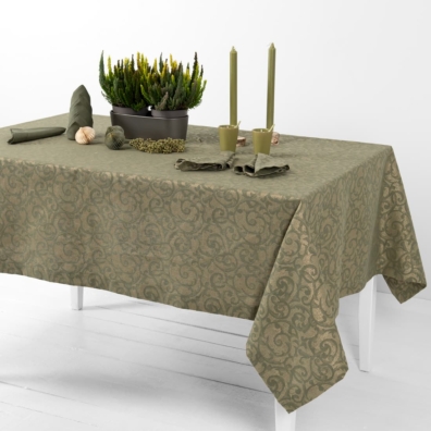 ATLANTA grågrønn mønstret halvlin duk