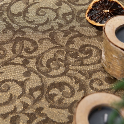 ATLANTA brun mønstret festlig halvlin duk med en gylden glans