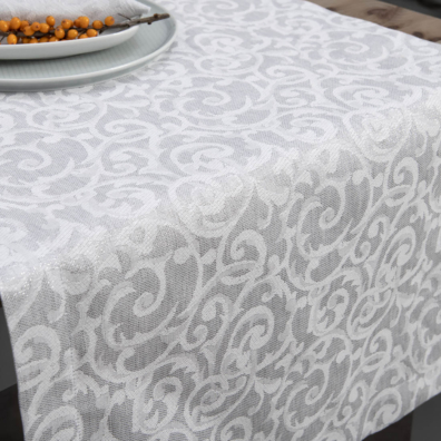 ATLANTA lys grå lin bordløper med sølvglans, jacquard