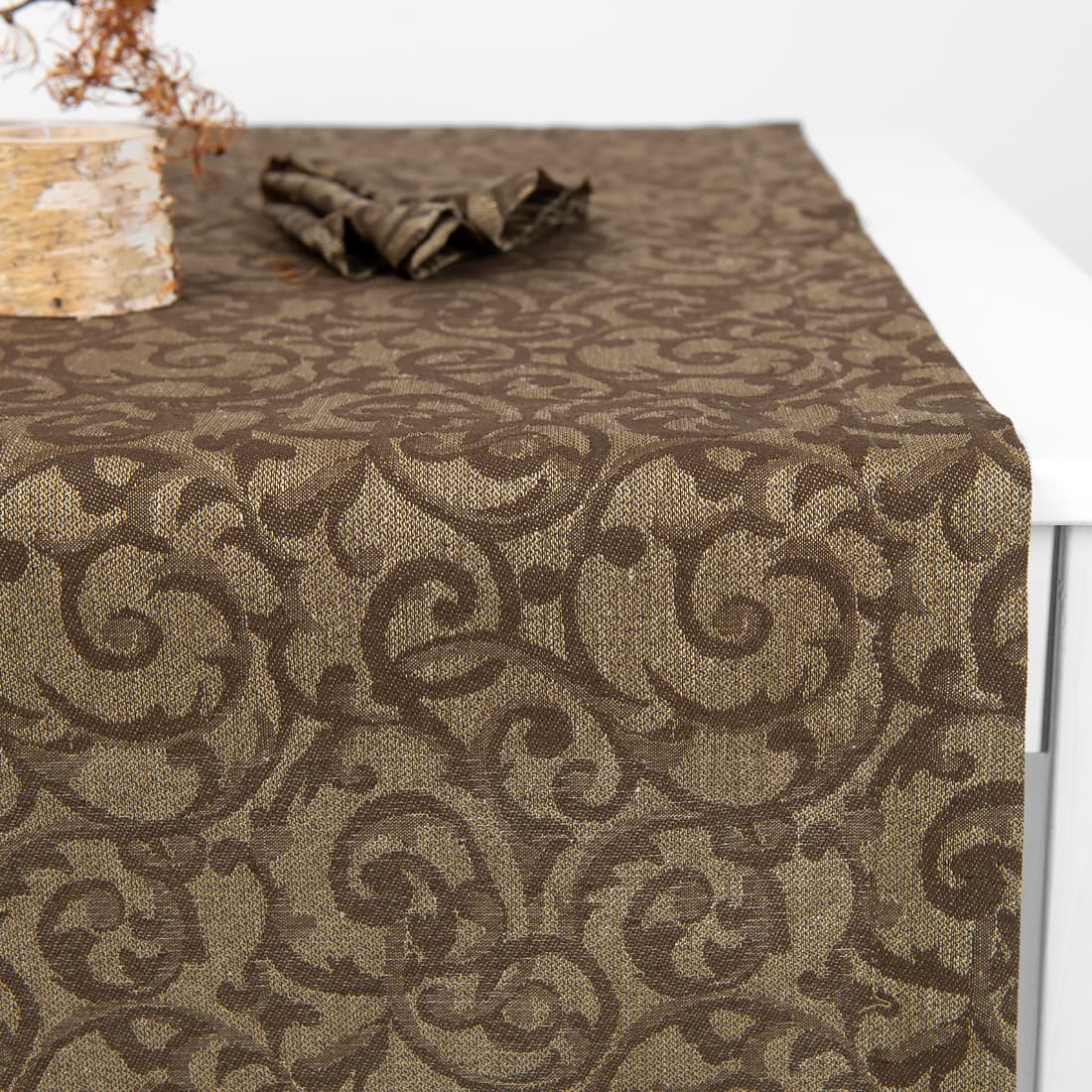 ATLANTA brun lin bordløper med en gylden glans