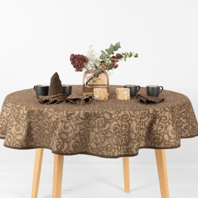 ATLANTA rund (oval) brun lin-bomull duk