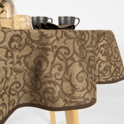 ATLANTA rund (oval) brun lin-bomull duk med en gylden glans