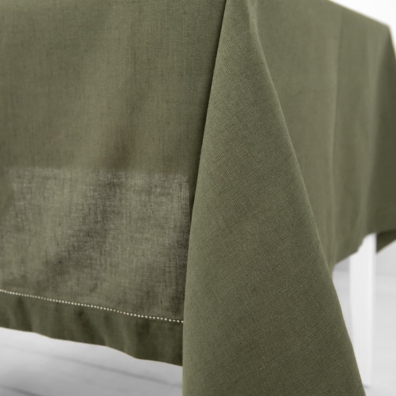 LUNA olivengrønn lin-bomull duk med hullmønster