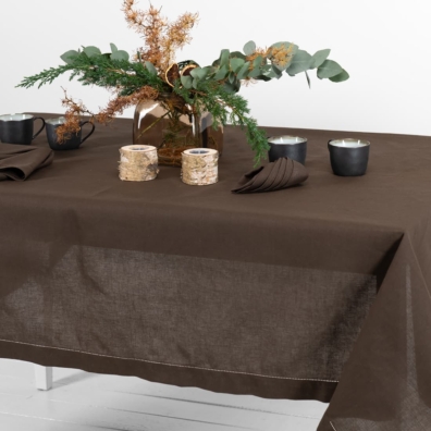 LUNA olivengrønn halvlin duk med 4cm brettet kant