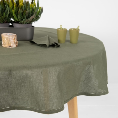 LUNA rund, oval olivengrønn halvlin duk