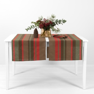 MIMOSA grønn-rød stripete lin bordløper