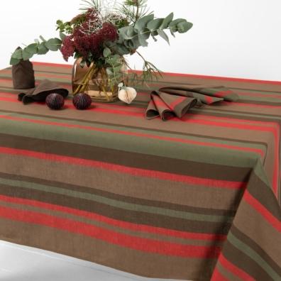 MIMOSA grønn-rød stripete lin-bomull duk