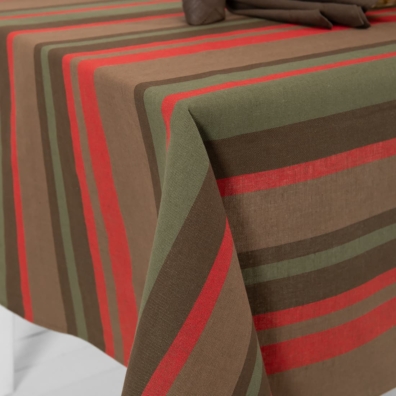 MIMOSA grønn-rød-brun stripete lin-bomull duk