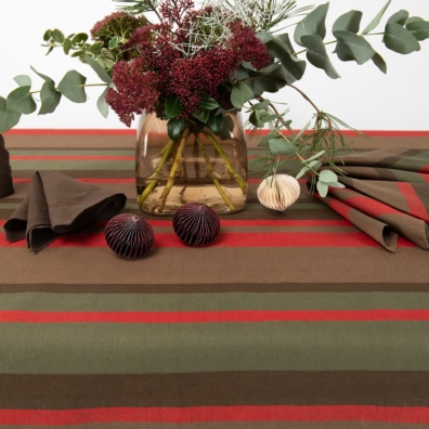 MIMOSA grønn-rød stripete lin-bomull duk og matchende servietter