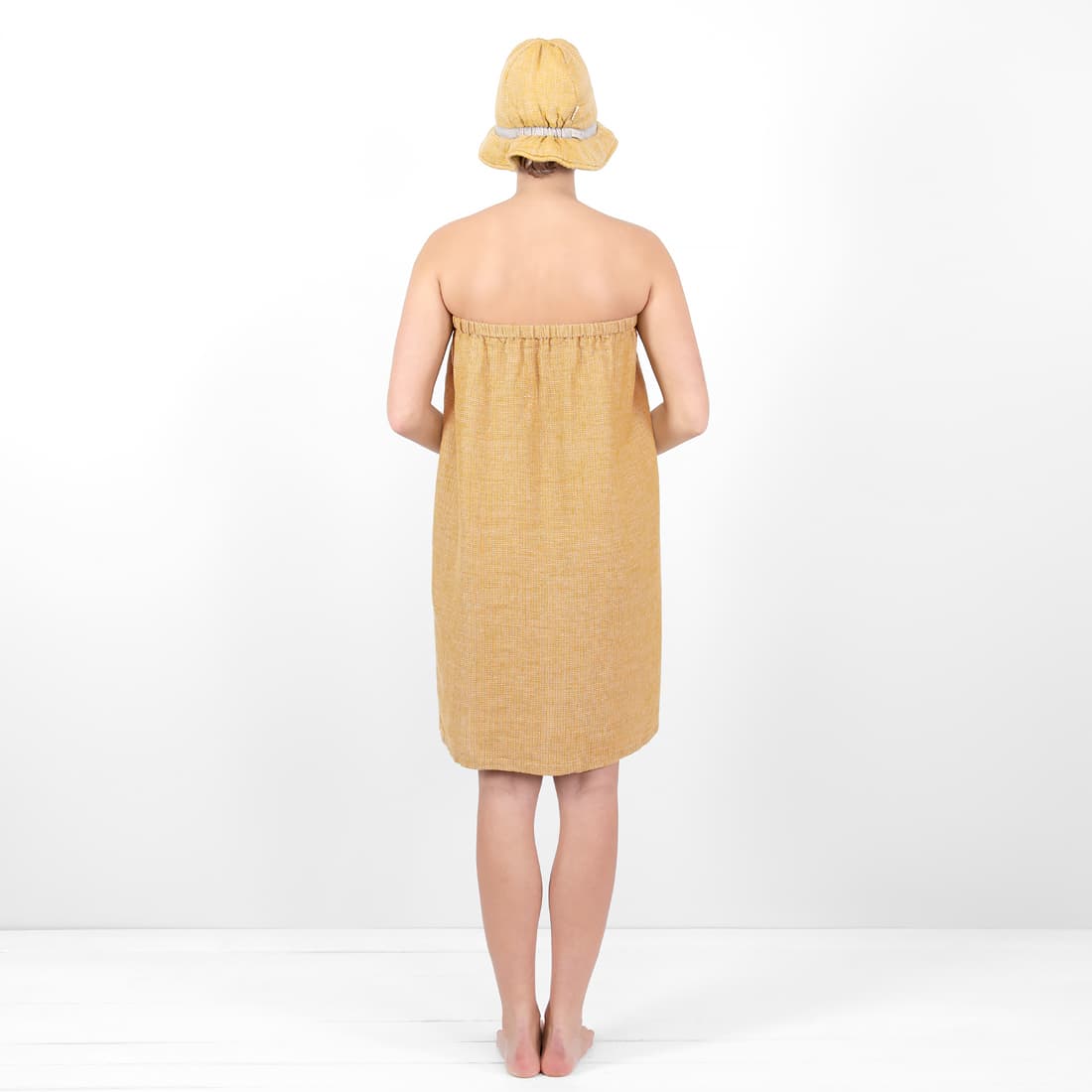 PURO wrap håndkle gul-brungrått melert, "vaffel"