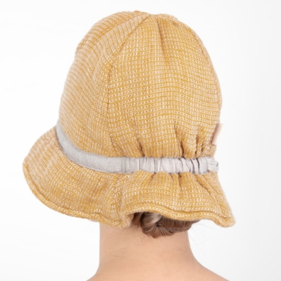 PURO lin badstuehatt gul-brungrått melert, "vaffel"