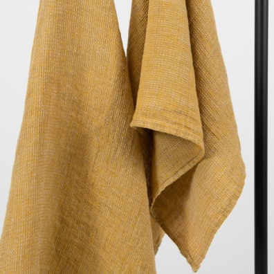 Lin håndkle gul-brungrått melert, "vaffel"