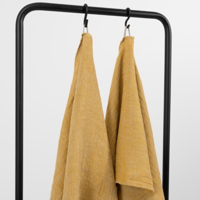 Lin håndkle gul-brungrått melert, med løkke