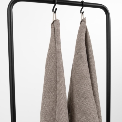 Lin håndkle gråbrunt-naturliggrått melert, med løkke