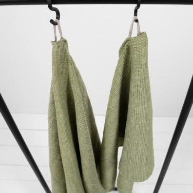 PURO lin håndkle grønn-brungrått melert, med løkke