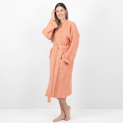 Ferskenfarget halvlin morgenkåpe