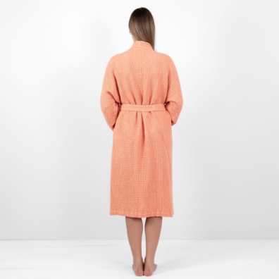'Vaffel" lin-bomull morgenkåpe ferskenfarget-pudderfarget melert