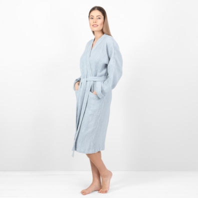 NIDA lin-bomull morgenkåpe i isfarge