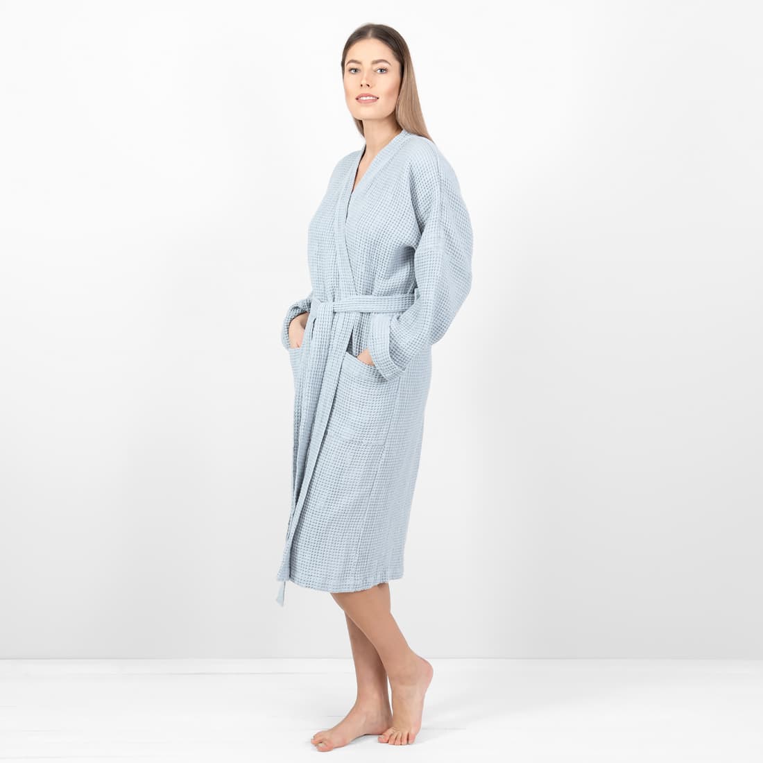 NIDA lin-bomull morgenkåpe i isfarge