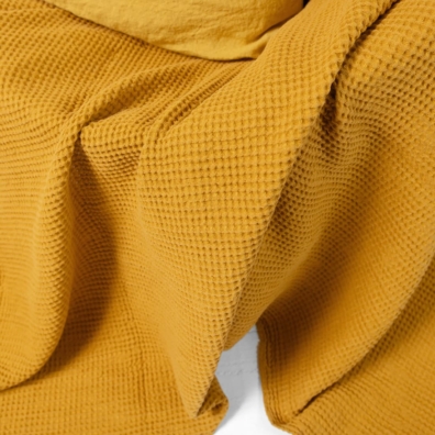 Lin-bomull pledd sennepsfarget