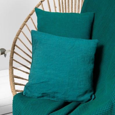 Lin-bomull pledd smaragdgrønn i "vaffel" mønster