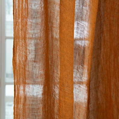 Oransje lin gardin, ensfarget vev, gjennomsiktig, løstvevd, lett stoff