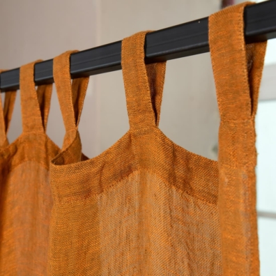 Oransje-gyllenbrun melert lin gardin med løkker