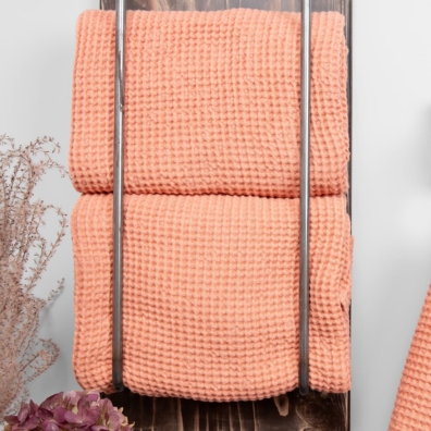 "Vaffel" lin-bomull håndkle ferskenfarget-pudderfarget melert