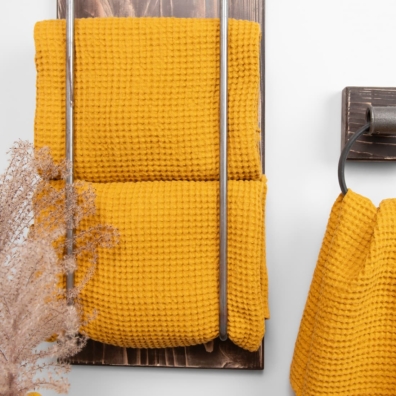 "Vaffel" lin-bomull håndkle sennepsfarget