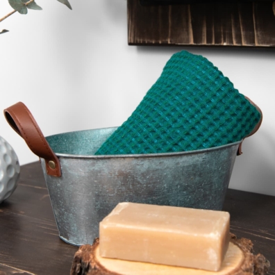 Lin-bomull håndkle smaragdgrønn i "vaffel" mønster, spesielt vasket, mykt, skånsomt