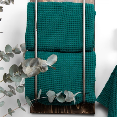 "Vaffel" lin-bomull håndkle smaragdgrønn