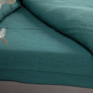 Mørkegrønt lin laken / stretchlaken TROPICANA.