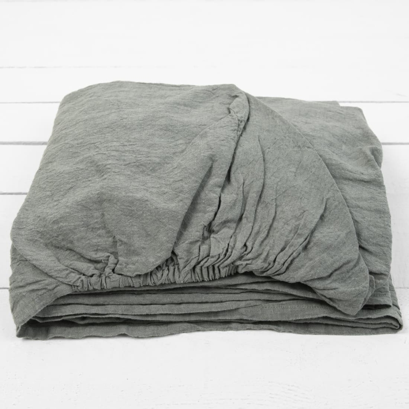 DOVI lin stretchlaken gr&oslash;nnaktig-gr&aring; melert