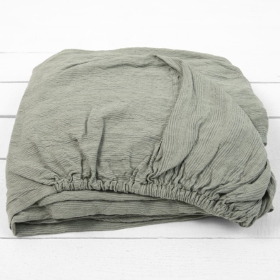 DOVI lin stretchlaken grønnaktig stripete