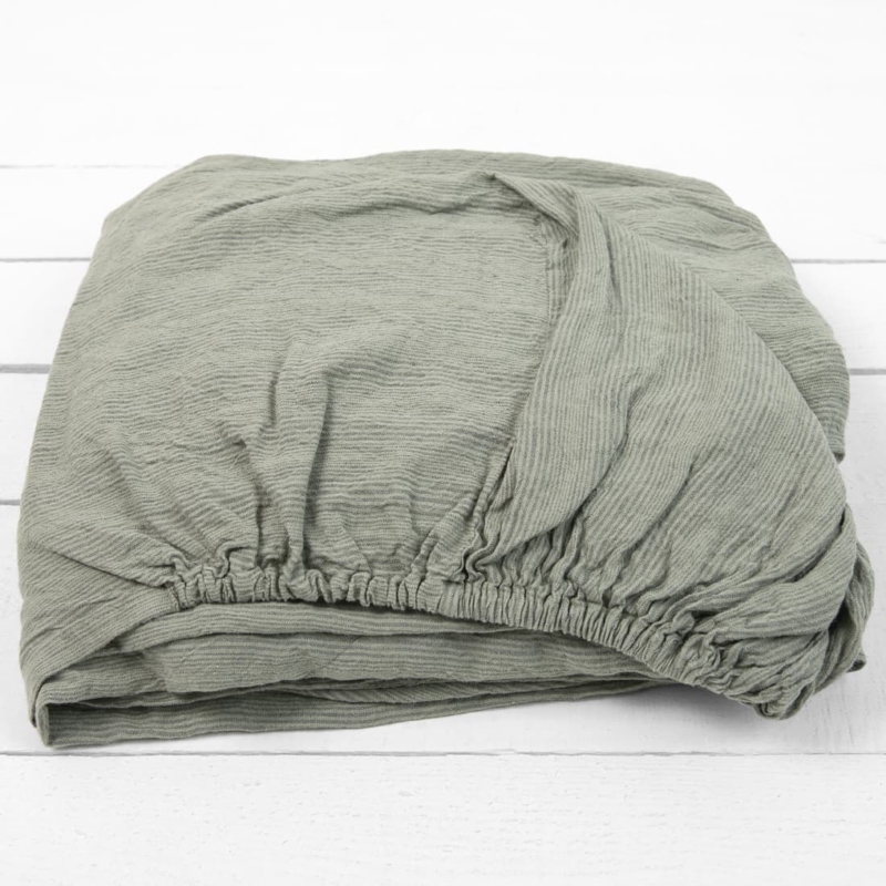 DOVI lin stretchlaken gr&oslash;nnaktig stripete