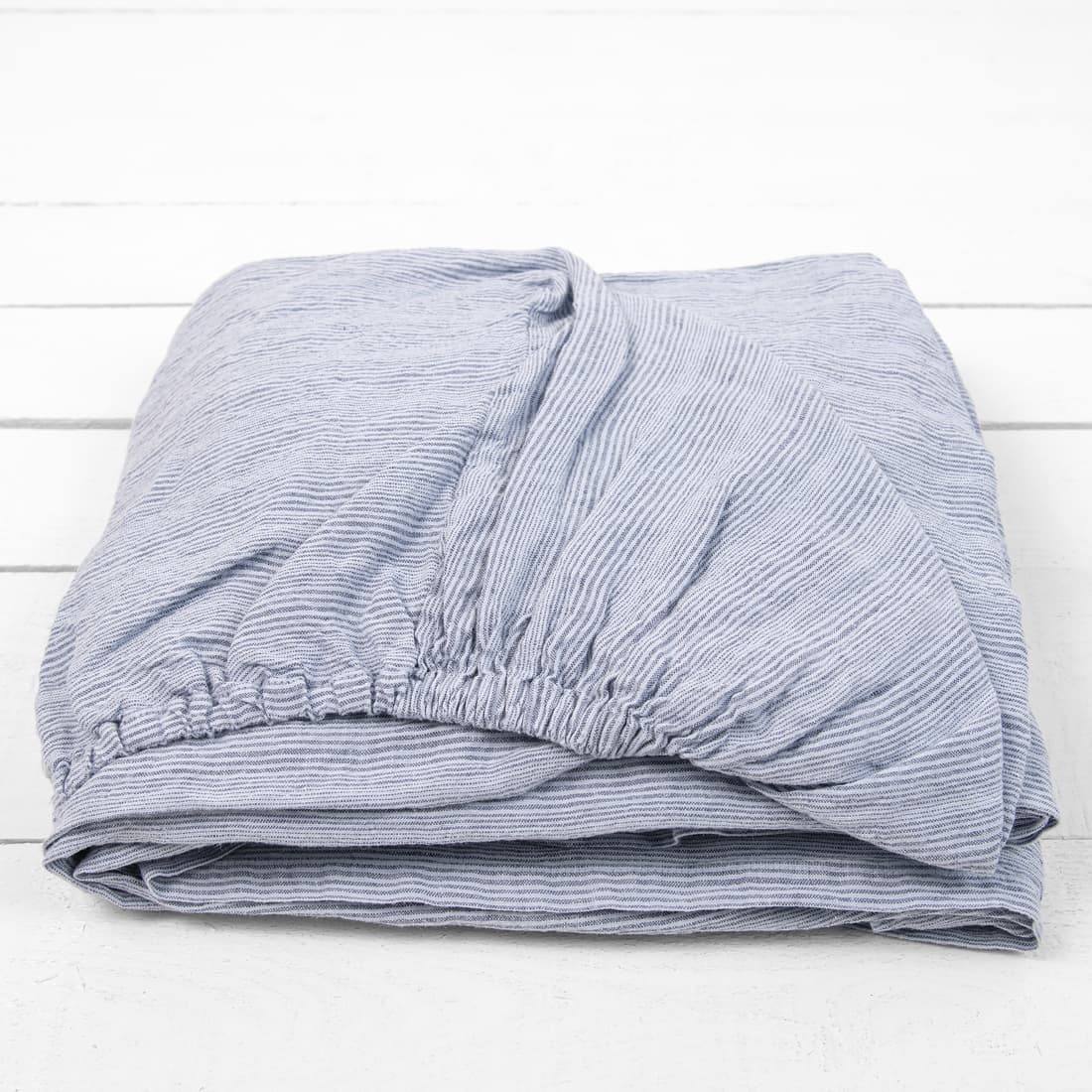 DOVI lin stretchlaken blågrått stripete