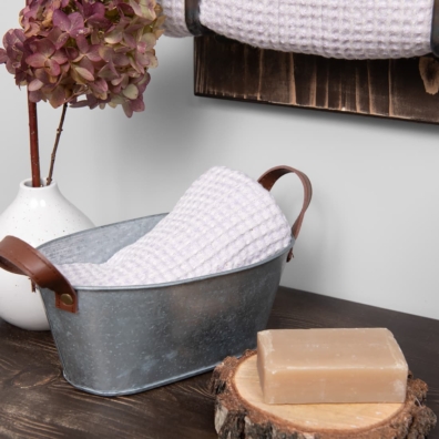 BINGO lin-bomull håndkle lyslilla-hvitt melert i "vaffel" mønster