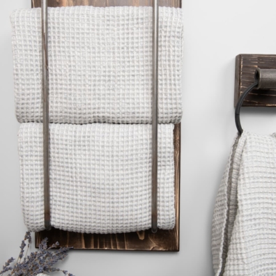 BINGO lin-bomull håndkle blåaktiggrå-hvitt melert