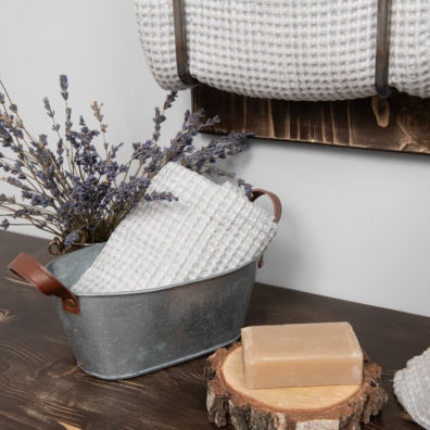 BINGO lin-bomull håndkle blåaktiggrå-hvitt melert i "vaffel" mønster