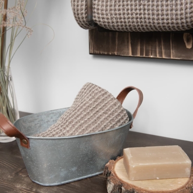 BINGO lin-bomull håndkle beige-gråbrun melert i "vaffel" mønster