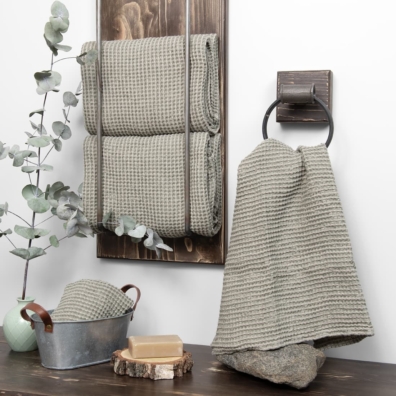 BINGO lin håndkle beige-grønnlig