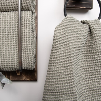 BINGO lin-bomull håndkle beige-grønnliggrått melert