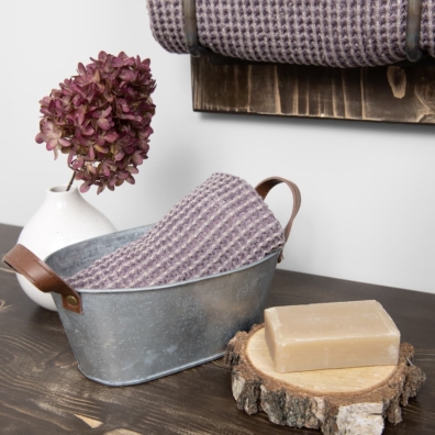 BINGO lin-bomull håndkle beige-lilla melert i "vaffel" mønster