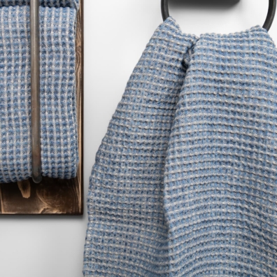 BINGO lin-bomull håndkle beige-blå melert