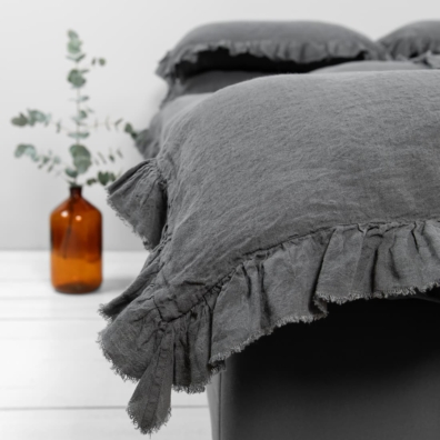 Mørkegrått lin dynetrekk med glidelås