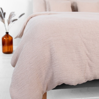 Brunt vendbar lin-bomull dynetrekk i "vaffel" mønster og vanlig vev