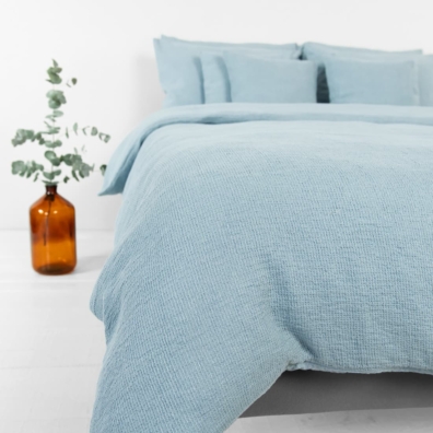 ROYAL lin-bomull sengesett blågrønnlig (akvamarin) - lyseblått melert