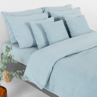 ROYAL lin-bomull sengesett blått i "vaffel" mønster og vanlig vev