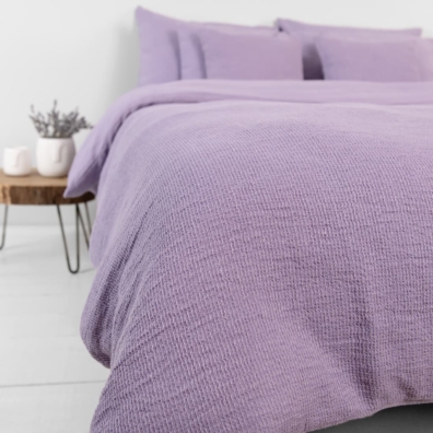 ROYAL lin-bomull sengesett lilla melert