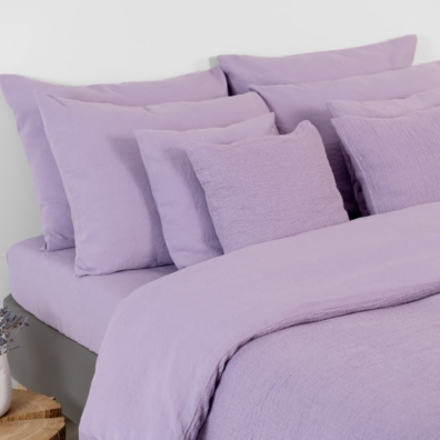 ROYAL lin-bomull sengesett lilla i "vaffel" mønster og vanlig vev